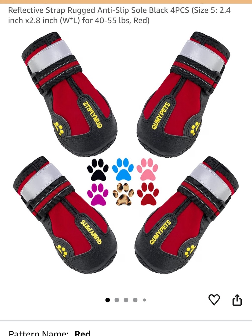 Red Reflective Anti-Slip Dog Boots - 4 Pack